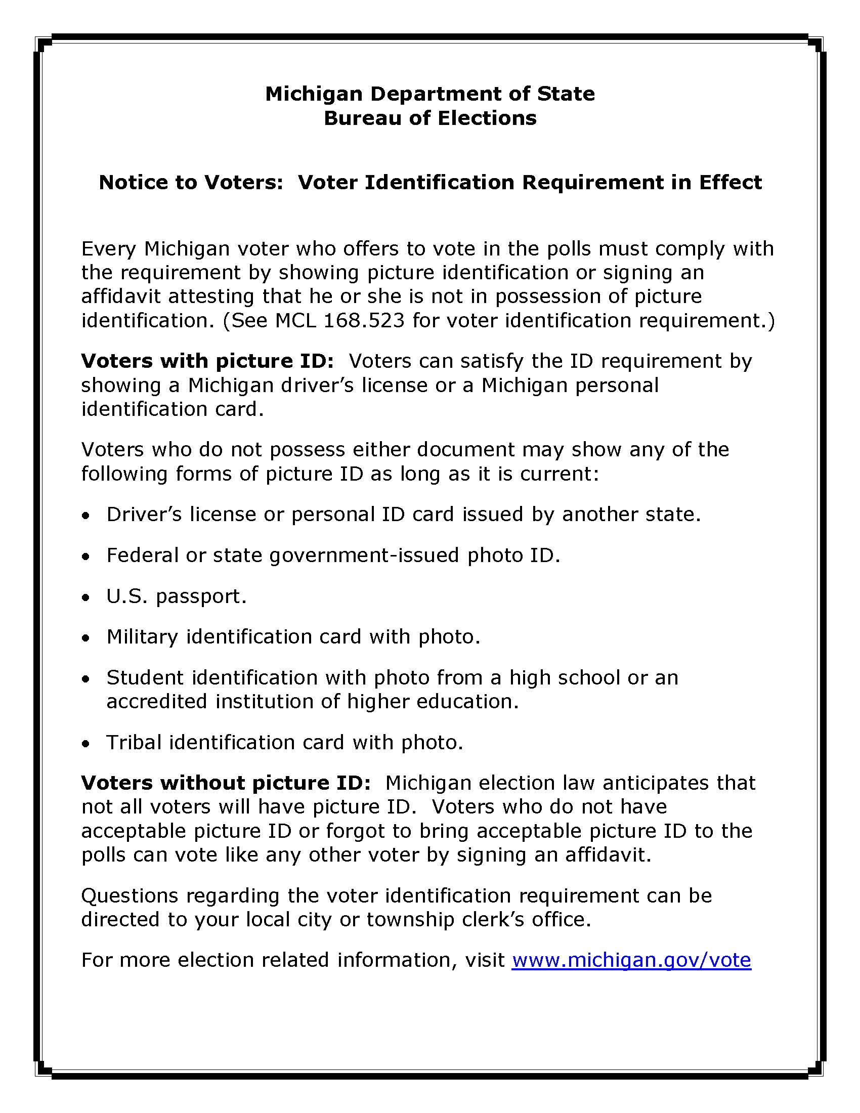 Voter Identification requirement SIGN